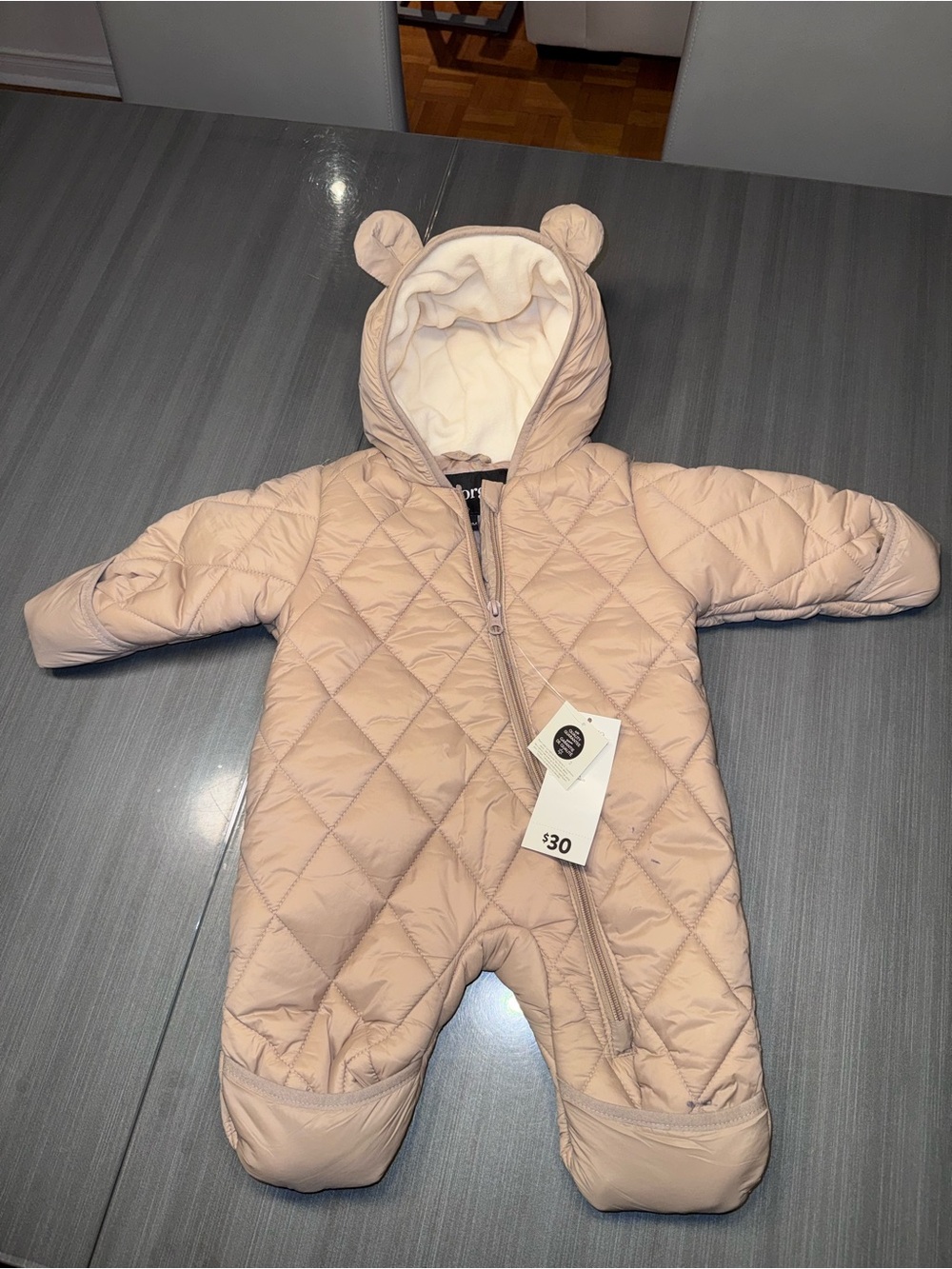 Baby Bear Quilted One-Piece Snowsuit - Beige